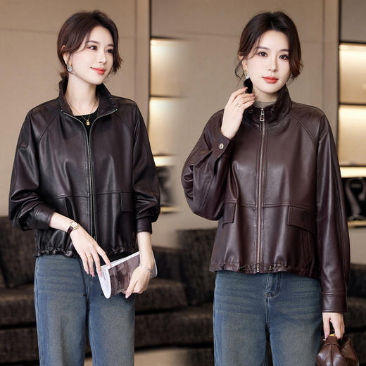 TC 23528时尚立领皮衣外套宽松休闲气质短款皮夹克上衣 商品图0