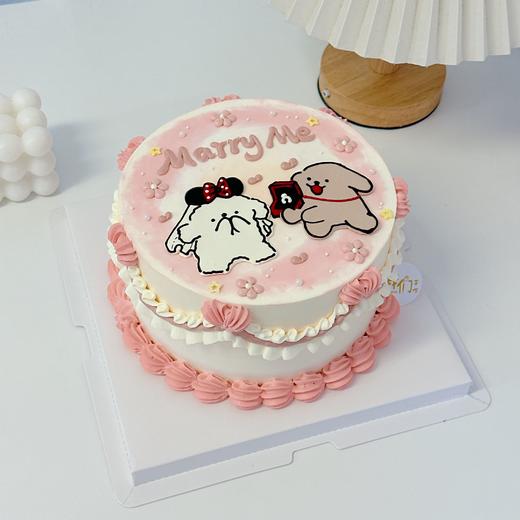 线条狗求婚情侣情人节七夕爱心渐变色蛋糕-低糖处理无添加 商品图3