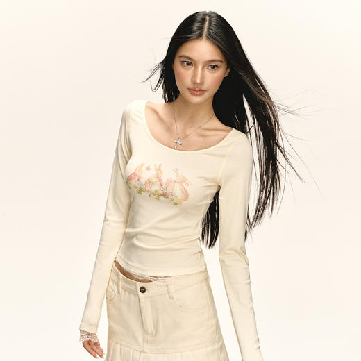 Ariseism 美式复古设计感长袖T恤女秋季新款修身上衣 商品图2