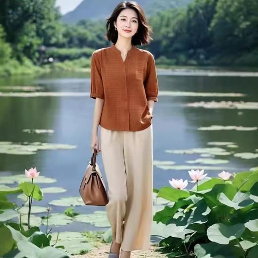 简约大气百搭上衣+牛筋松紧腰阔腿裤两件套 商品图0