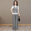 QYMAH-5169YX37-L2025年夏款短袖内搭T恤衫通勤修身显瘦马甲垂感直筒阔腿裤三件套 商品缩略图1