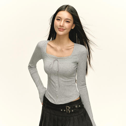 Ariseism 美式复古4色拼接长袖t恤女秋季新款修身上衣 商品图2