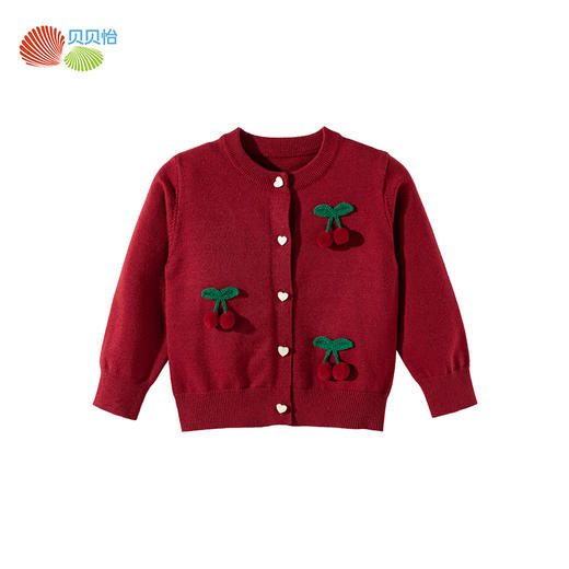 贝贝怡立体樱桃女童毛衣秋装新款线衫儿童洋气针织上衣宝宝开衫毛衣ZB3ES048 商品图3