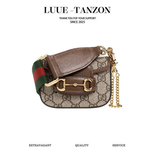 古驰 Horsebit 1955系列"小废包" 老花、黑色皮革肩带斜挎包（LZ） 商品图0