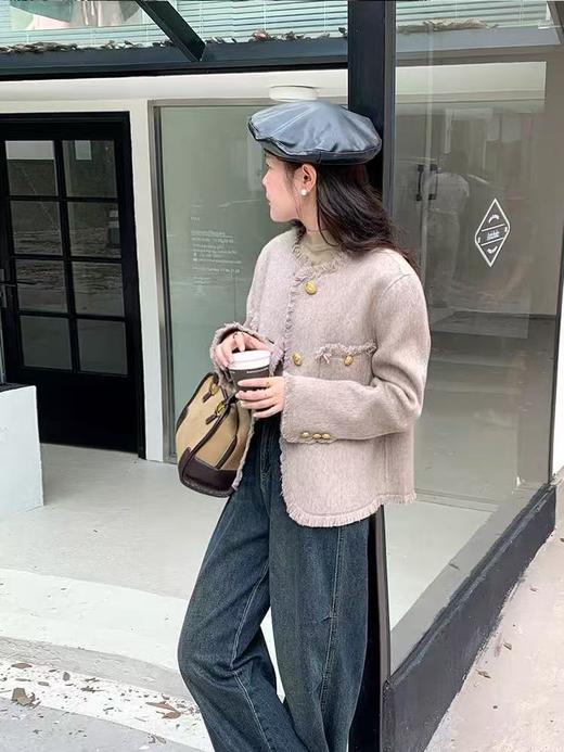 【高端系列】手工定制2319款70%绵羊毛短款流苏小香风双面尼外套-喜出 商品图2