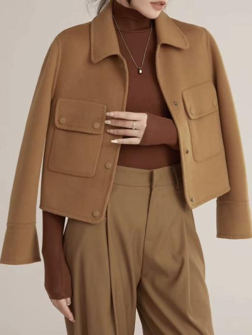 【高端系列】手工定制2076款10%山羊绒➕90%超细羊毛短款粗针明线短款双面尼外套-喜出 商品图6