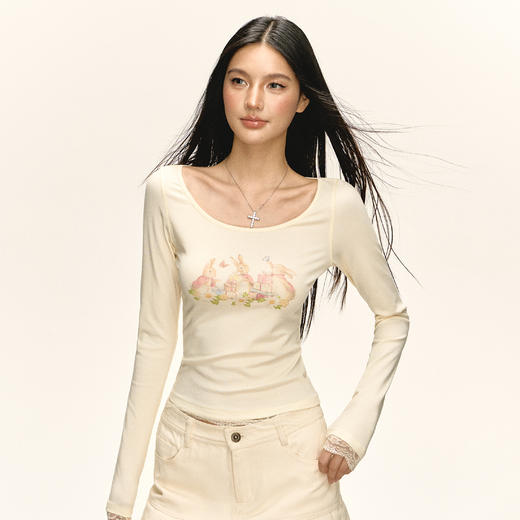 Ariseism 美式复古设计感长袖T恤女秋季新款修身上衣 商品图1