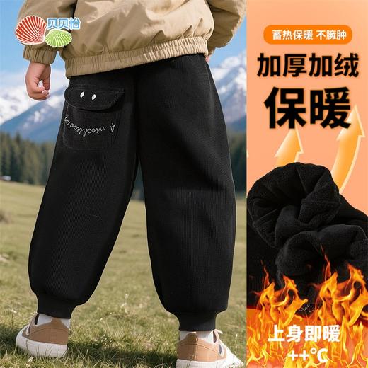 贝贝怡秋冬新款男童加绒休闲裤儿童防风束腿裤宽松运动卫裤ZB4EK002 商品图1