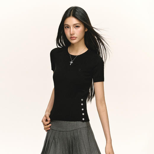 Ariseism 美式复古修身针织短袖T恤女早秋新款基础百搭上衣
 商品图3