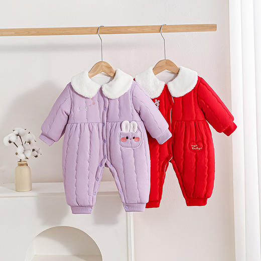 贝贝怡夹棉保暖连体衣25秋冬新年女童夹棉加厚哈衣防风保暖连体衣爬爬服ZB4EL019 商品图3