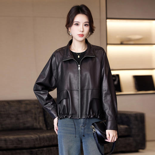 TC 23528时尚立领皮衣外套宽松休闲气质短款皮夹克上衣 商品图3