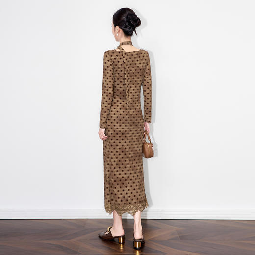 「高货wl」全新升级【铂金会员293/天猫399/差价106】(44114)洛诗琳气质植绒波点提花连衣裙2025秋季褶皱法式包臀裙 商品图1