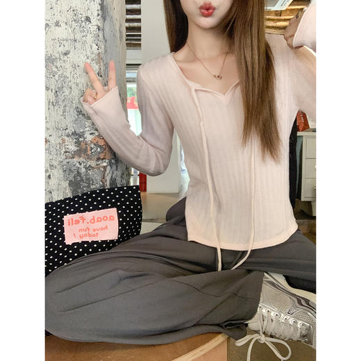 <曾小咸推荐>韩系甜美设计感系带毛针织衫 商品图1