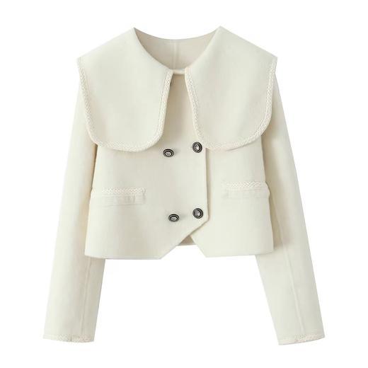 【高端系列】手工定制70%绵羊毛➕莱赛尔短款海军领不规则双面尼短款外套-喜出 商品图6