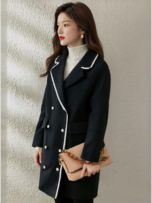 【高端系列】手工定制2635款100%羊毛小香风蕾丝边中长双面尼大衣-喜出 商品图5