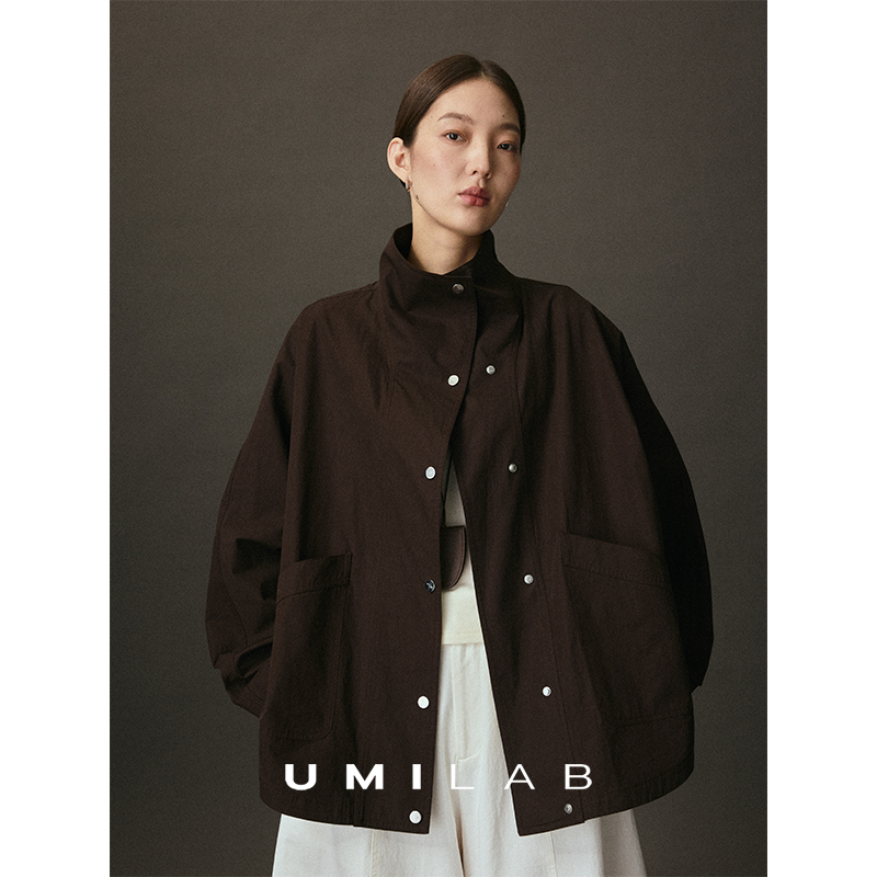 UMILAB｜循迹*极简tote*e 美国进口长绒棉盐缩廓形立领风衣C960W