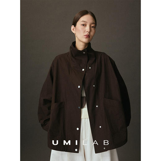 UMILAB｜循迹*极简tote*e 美国进口长绒棉盐缩廓形立领风衣C960W 商品图0