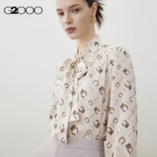 G2000【蝴蝶结绑带/商场新款】女装FW25马街扣印花长袖休闲衬衫56241031 商品图2