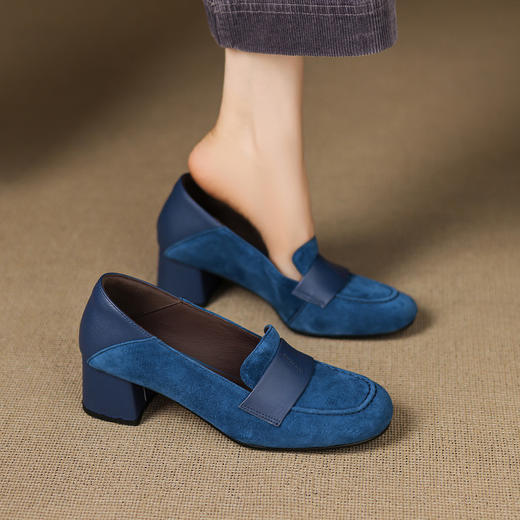 【预售5天】法式复古羊反绒乐福鞋女春秋单鞋中跟休闲豆豆鞋AJ&JL-809 商品图4