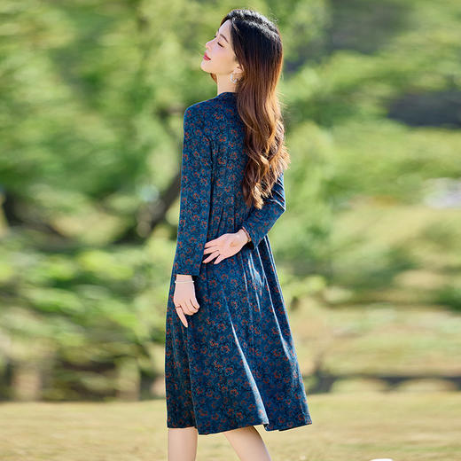 HR SYY2407法式轻熟风碎花连衣裙气质优雅中长款裙 商品图2