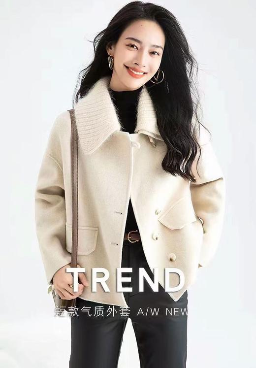 【高端系列】（针织领可拆卸）手工定制2286款70%绵羊毛双面尼牛角扣外套-喜出 商品图1