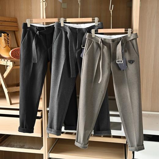 普家2025秋冬款毛呢三角标修身免烫腰带商务休闲西裤 商品图0