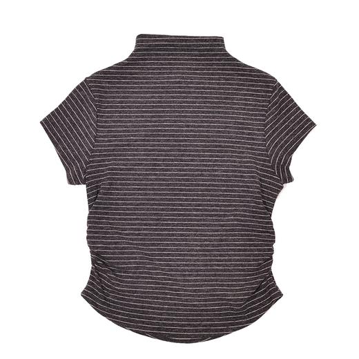 半身缘女装 秋季半高领经典条纹修身T恤253113M01140011 商品图1