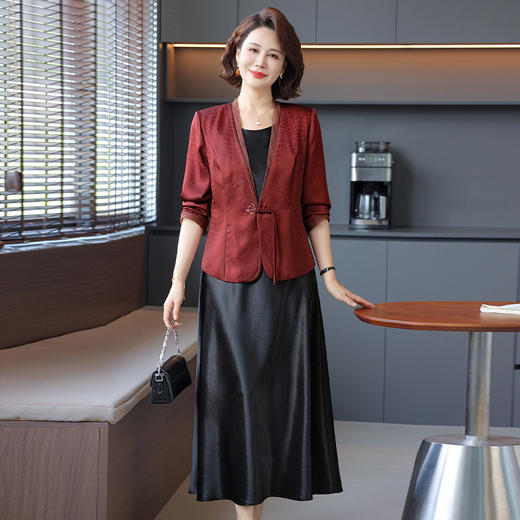 FW 8508气质优雅两件套连衣裙洋气时尚修身妈妈装裙 商品图1