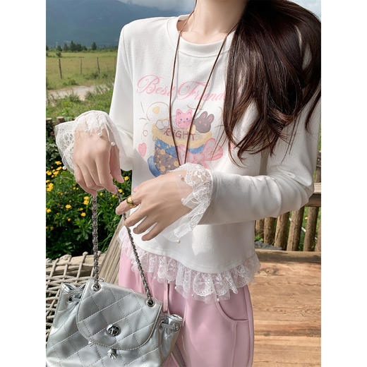 <曾小咸推荐>3.20现货秒杀 ！微信超特价！卡通印花拼接蕾丝边T恤 日常149.99 立减90 秒杀59.99！！ 商品图1