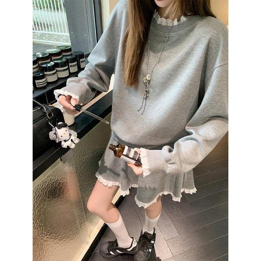 <曾小咸推荐>韩版俏皮减龄花边卫衣两件套 商品图2