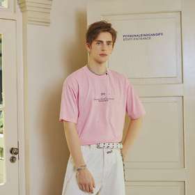 圆领粉色纯棉印花烫钻工艺801