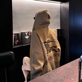 巴B莉经典格纹战马双面羊绒连帽拉链开衫外套，经典战马logo，双面可穿！！