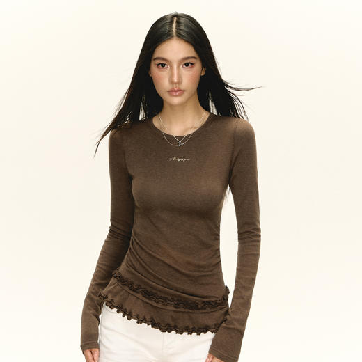 Ariseism 美式复古设计感长袖T恤女秋季新款修身上衣 商品图1