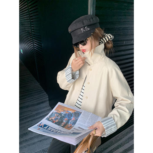 【269元任选2件】现货！成本巨贵，拍下包赚！条纹翻边皮衣短外套夹克 商品图4