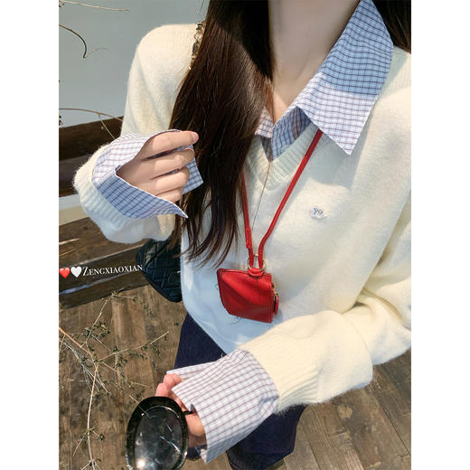<曾小咸推荐>韩系假两件通勤POLO领毛衣 商品图1