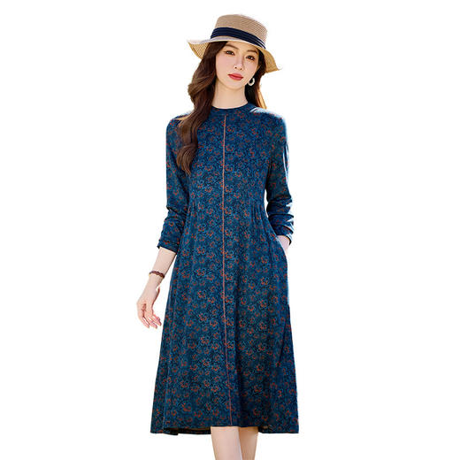 HR SYY2407法式轻熟风碎花连衣裙气质优雅中长款裙 商品图4