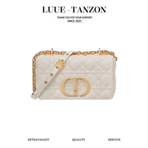 迪奥 Caro 藤格纹绗缝金属链条拼皮 柔软小牛皮 斜挎单肩包 女款 白色（LZ） 商品图0