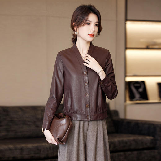TC 23C55真皮短款绵羊皮时尚气质机车皮夹克外套 商品图3