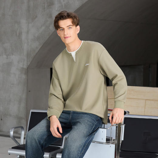 半身缘男装 秋季经典V领假两件高棉柔软舒适T恤253212U01110037 商品图1