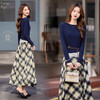 法式复古老钱风套装秋一字领针织拼接长袖上衣格子半身裙两件套ABS25152 商品缩略图1
