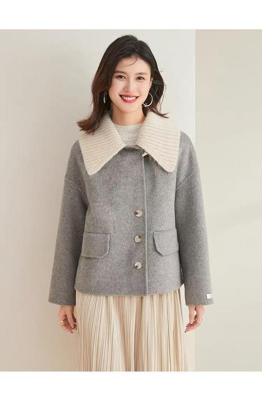 【高端系列】（针织领可拆卸）手工定制2286款70%绵羊毛双面尼牛角扣外套-喜出 商品图7