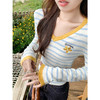 <曾小咸推荐>韩系撞色条纹设计刺绣针织衫【预售款，预计3-15天发货】 商品缩略图1