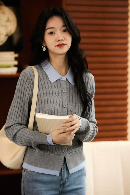 POLO翻领含羊毛混纺绞花毛衣开衫 商品图8