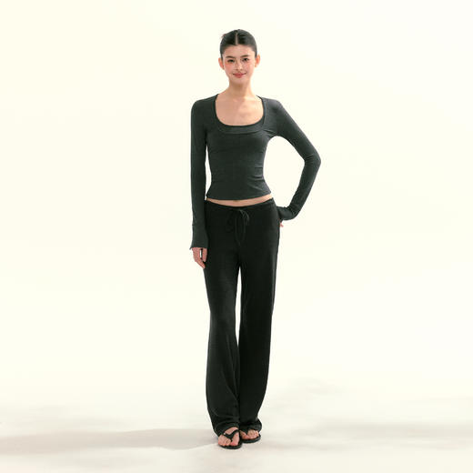 Ariseism 美式复古短款U领长袖T恤女秋季新款修身上衣 商品图4