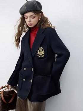 【高端系列】（精致重工）手工定制8038款10%山羊绒➕90%澳毛学院风翻领包边双面尼外套-喜出