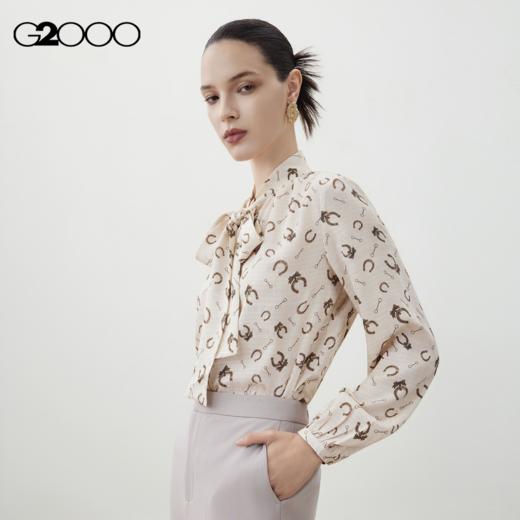 G2000【蝴蝶结绑带/商场新款】女装FW25马街扣印花长袖休闲衬衫56241031 商品图0