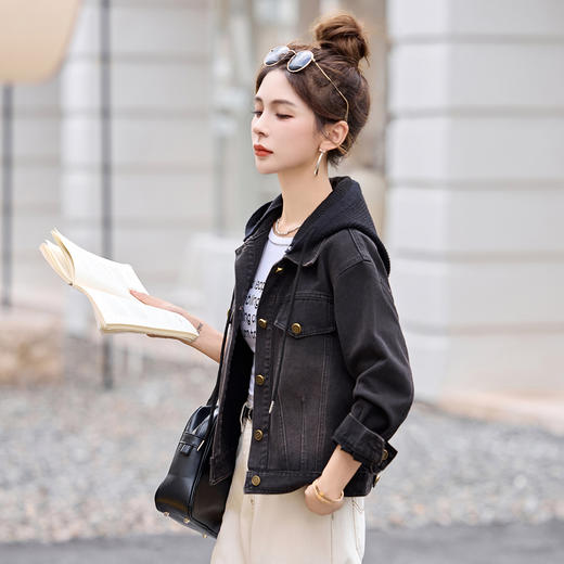 连帽牛仔外套新款小个子女生流行复古做旧上衣褂子短款XGJ5816 商品图2