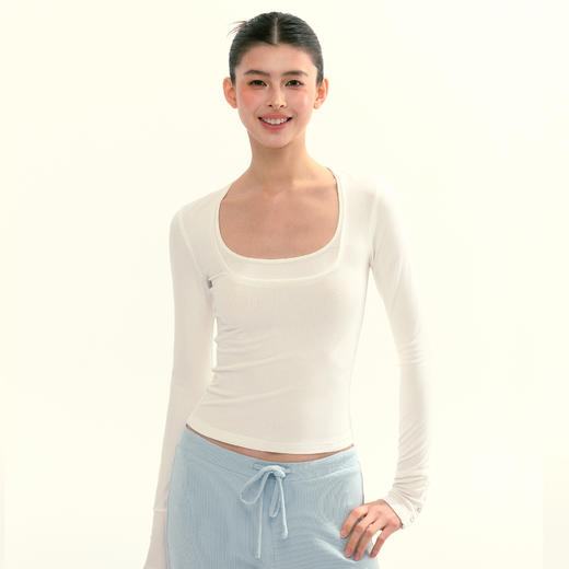 Ariseism 美式复古短款U领长袖T恤女秋季新款修身上衣 商品图1