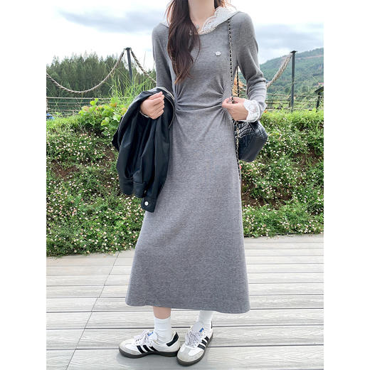 【179元任选2件】现货！韩系修身连帽拼蕾丝连衣裙 商品图1