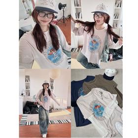 25AW上新【现货折上95折】 蕾蕾同款【美人鱼T！】假两件宽松胸前美人鱼图案T恤上衣